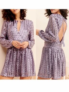 Anthropologie Sequin Open-Back Mini Dress, NEW